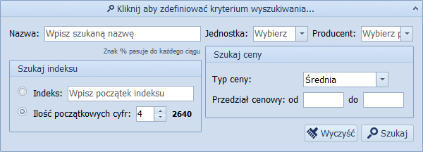 Wyszukiwanie w cenniku
